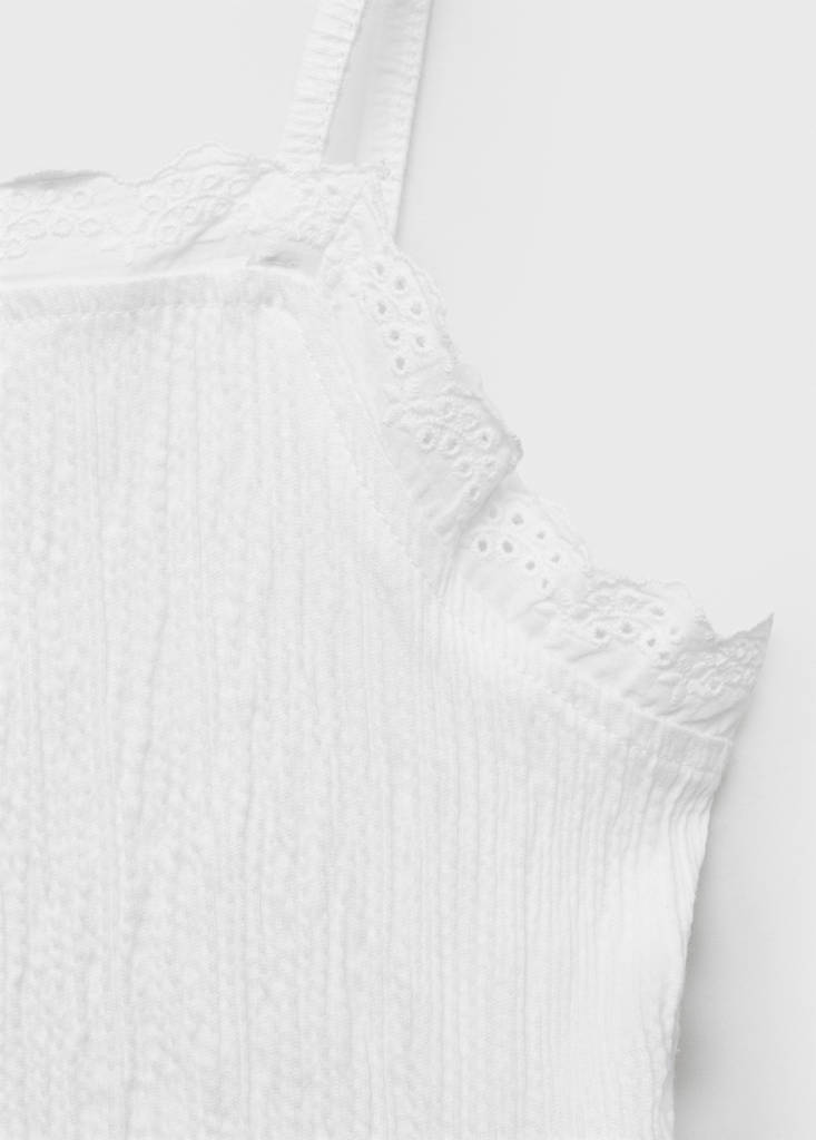 Top with Swiss embroidery detail — Off White