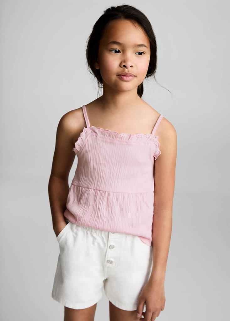 Top with Swiss embroidery detail — Pink