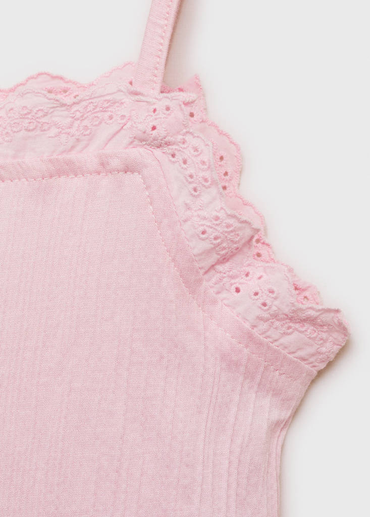 Top with Swiss embroidery detail — Pink