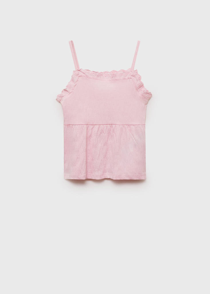 Top with Swiss embroidery detail — Pink