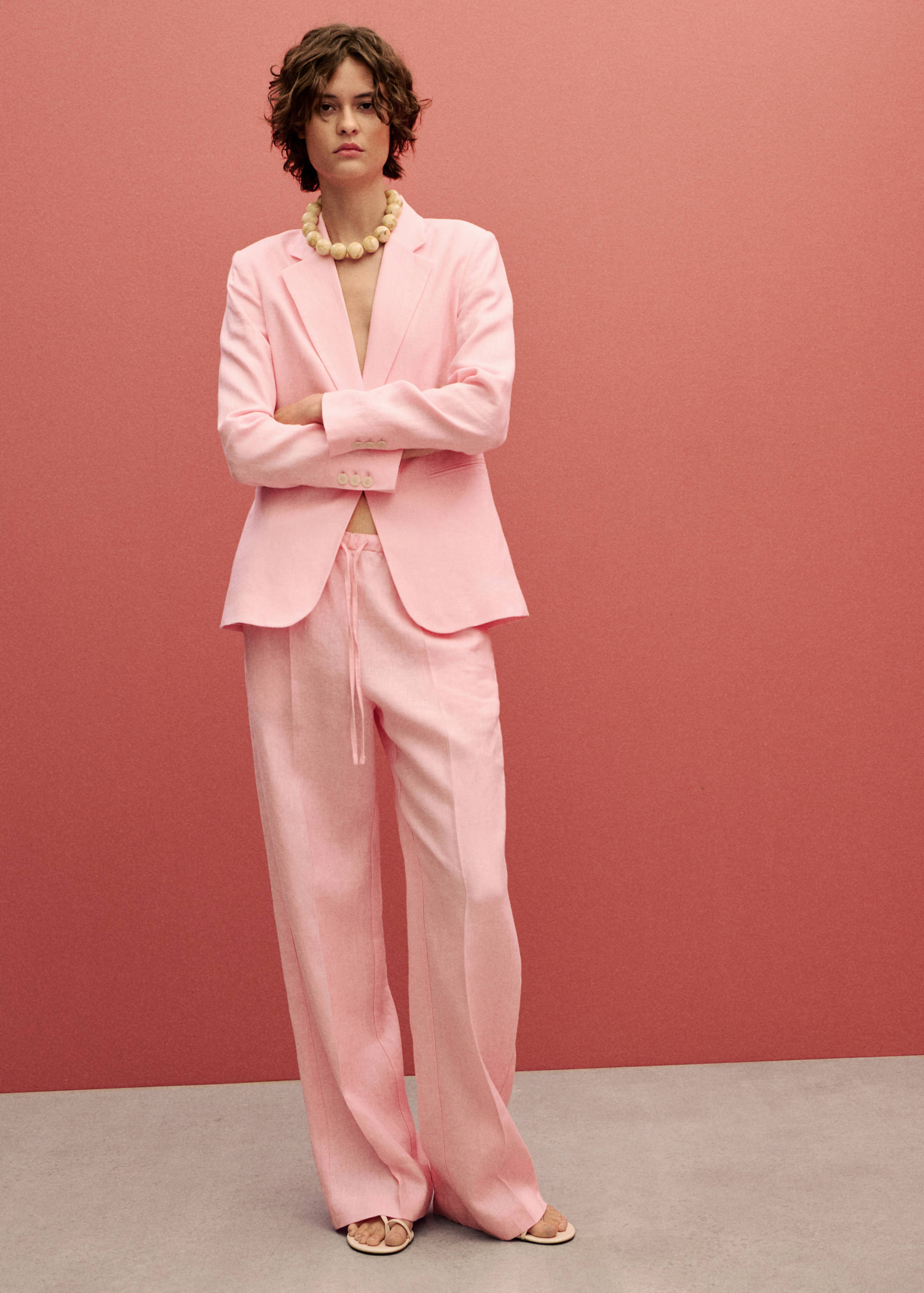 Pantaloni drepți din in cu șnur - Plan general