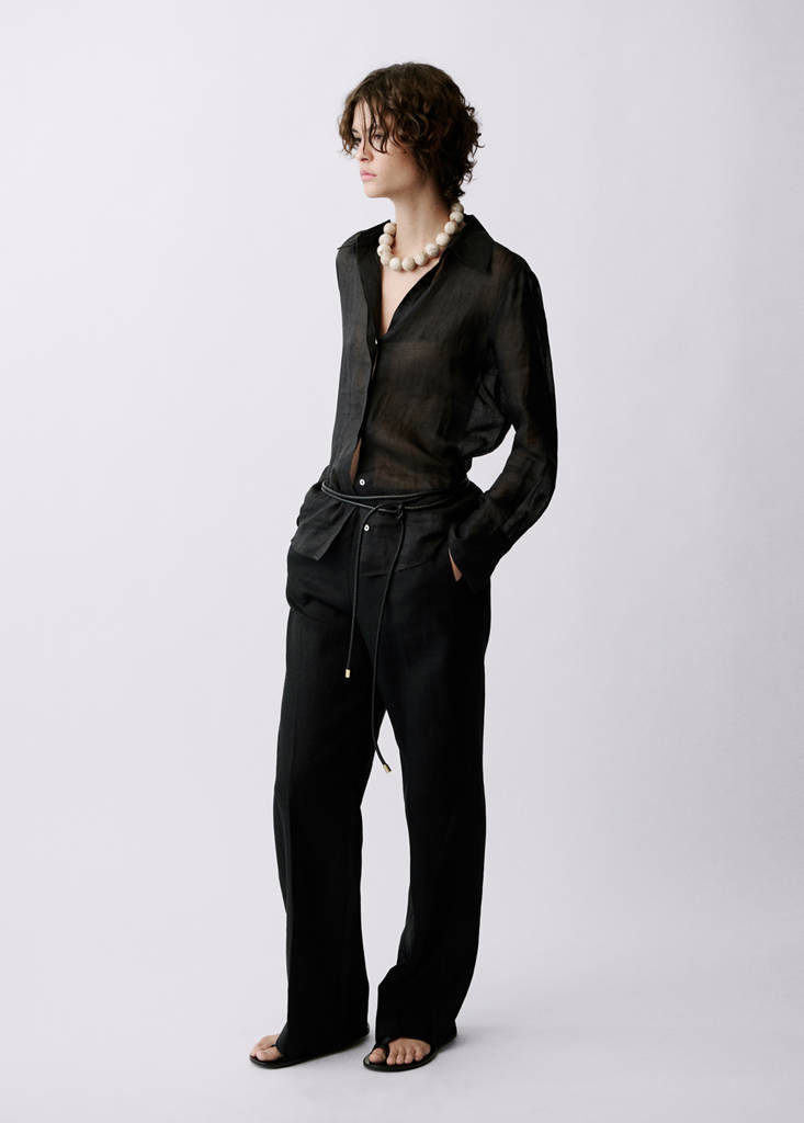 MANGO - Pantalon droit lin naud noir - XXS