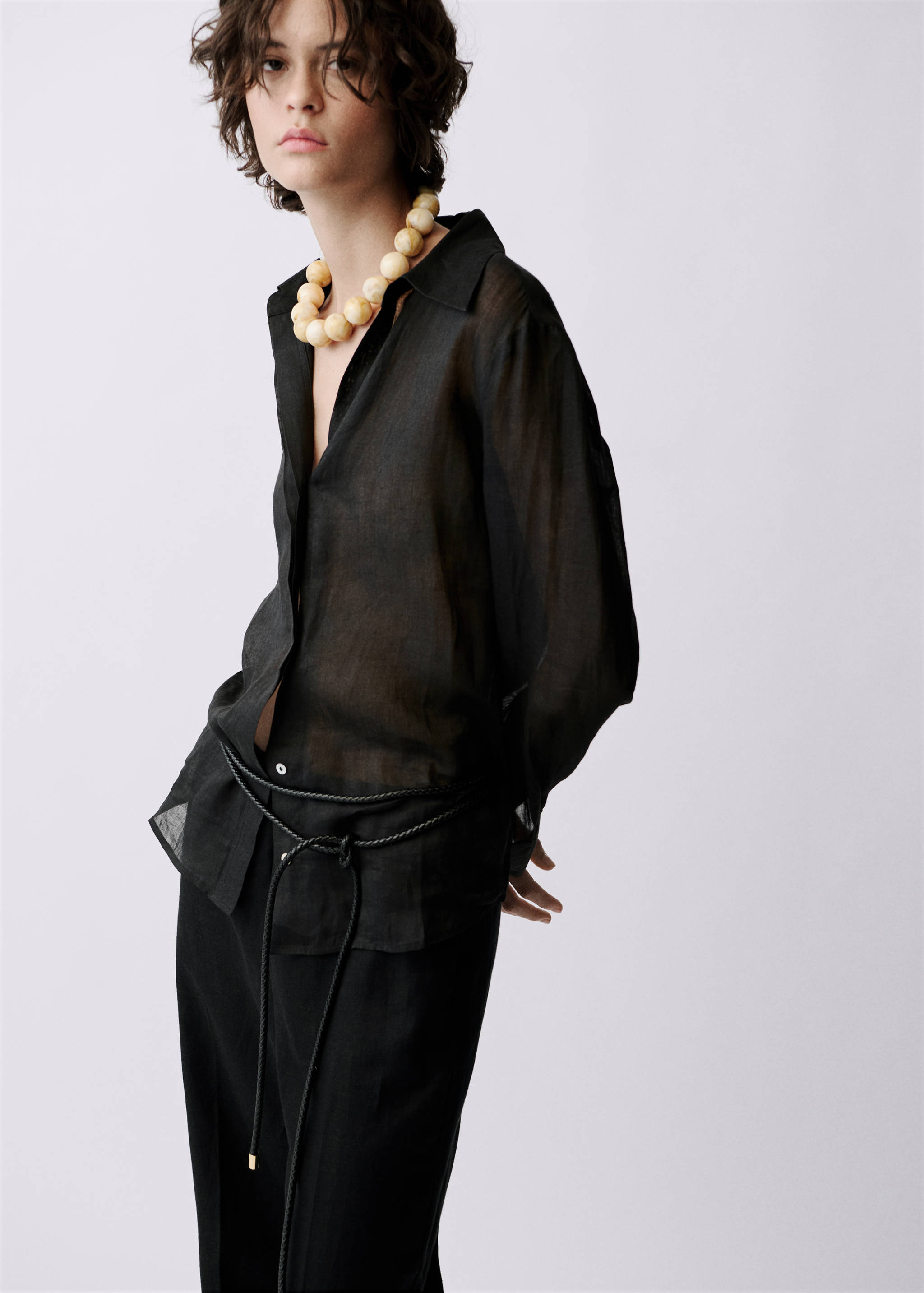 Pantaloni drepți din in cu șnur - Spatele articolului