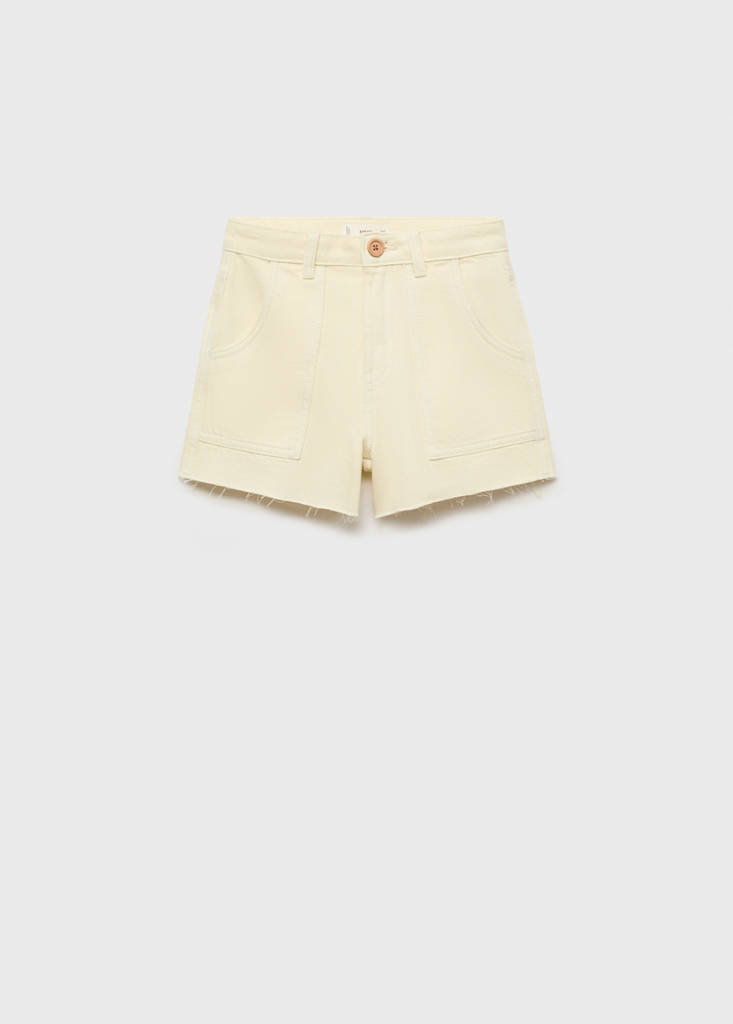 Straight shorts with frayed hem — Pastel Yellow