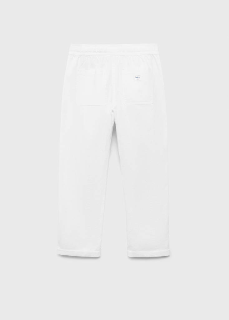 Linen-blend elastic waist trousers — White