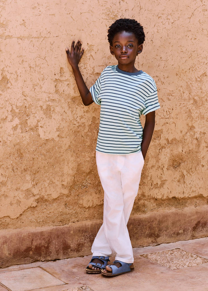 Linen-blend elastic waist trousers — White