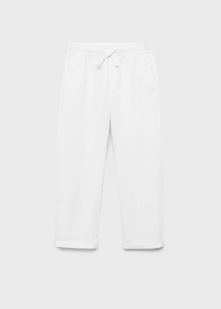 Linen-blend elastic waist trousers — White