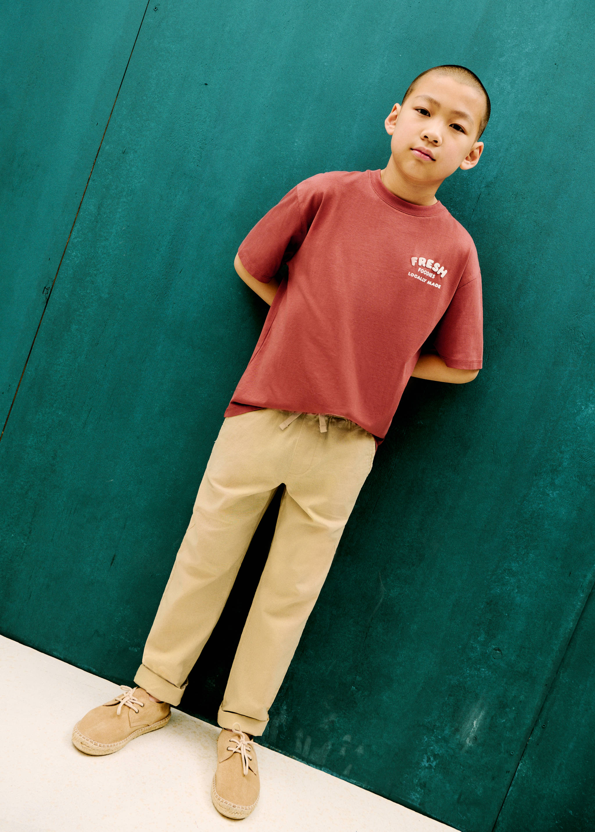 Linen-blend elastic waist pants - General plane