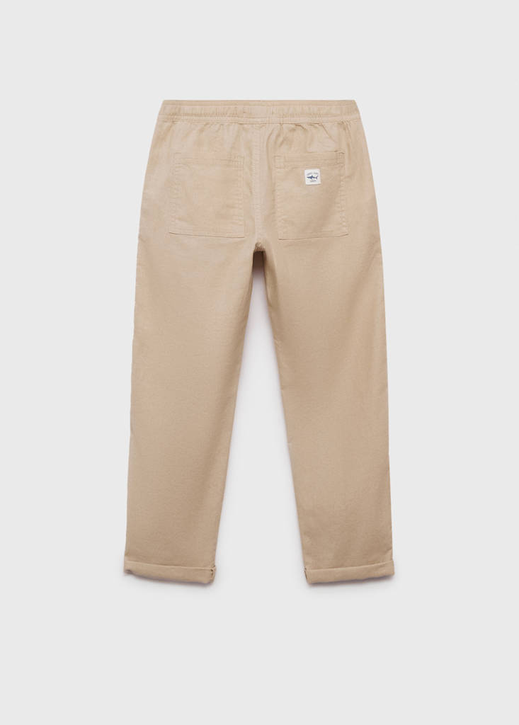 Linen-blend elastic waist trousers — Beige