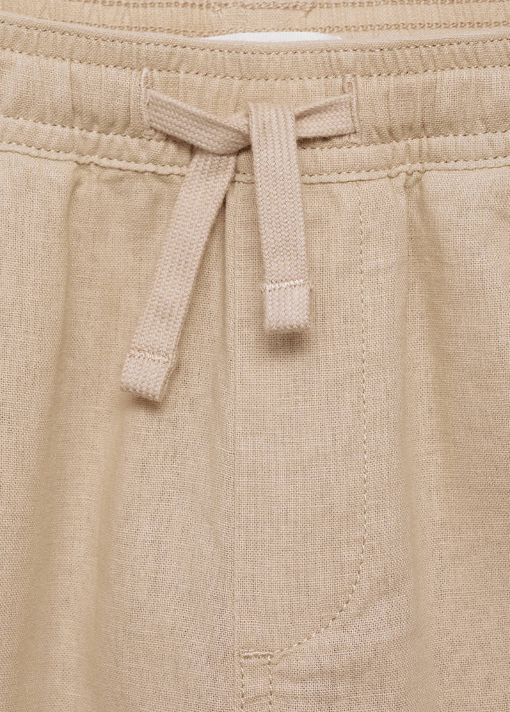 Linen-blend elastic waist trousers — Beige