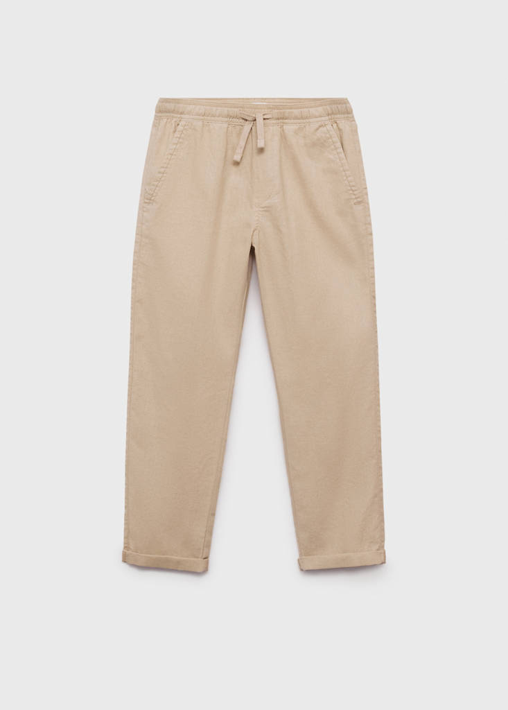 Linen-blend elastic waist trousers — Beige