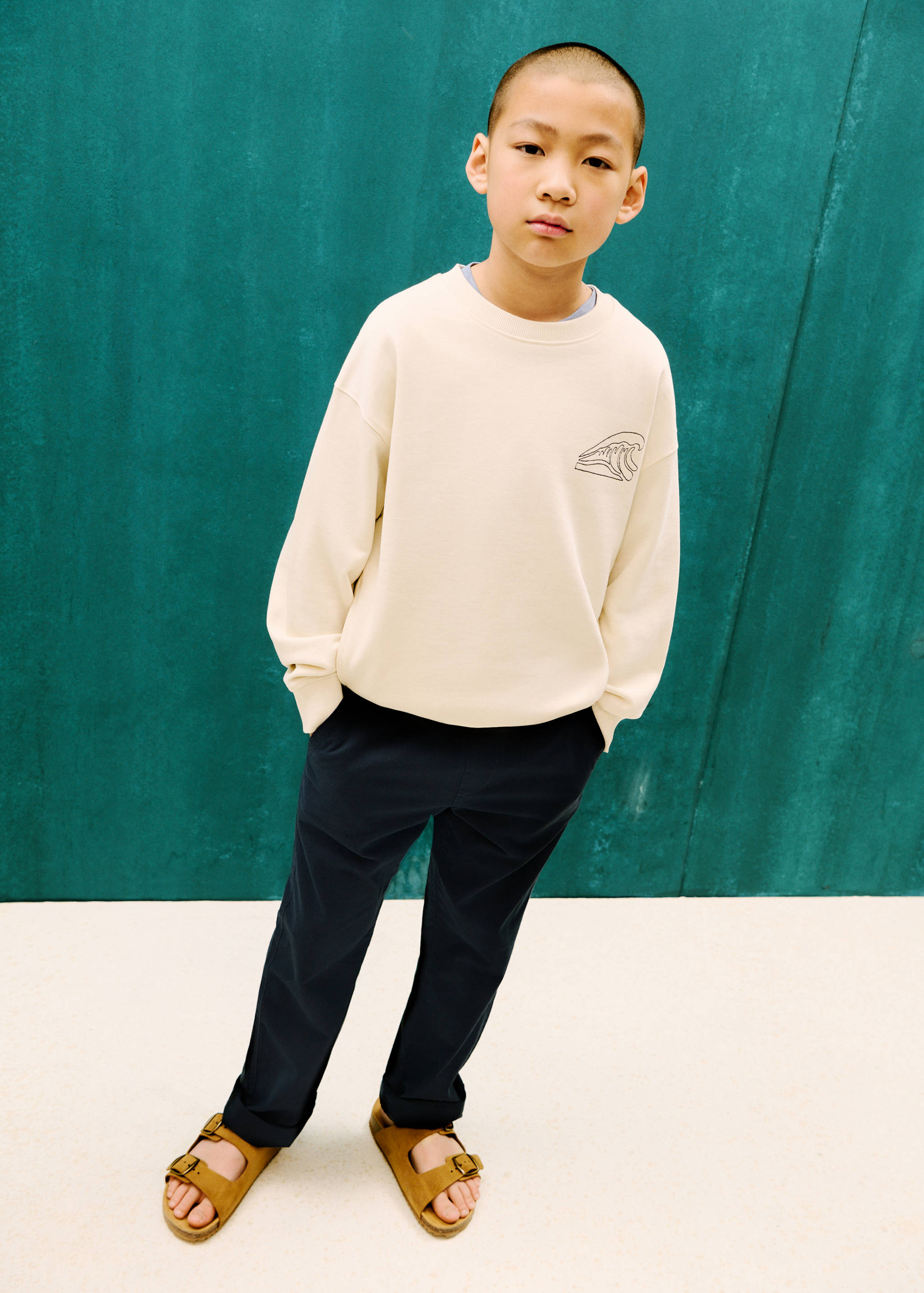 Linen-blend elastic waist pants - General plane