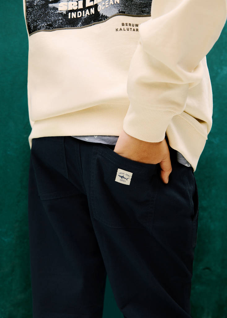 Linen-blend elastic waist trousers — Navy