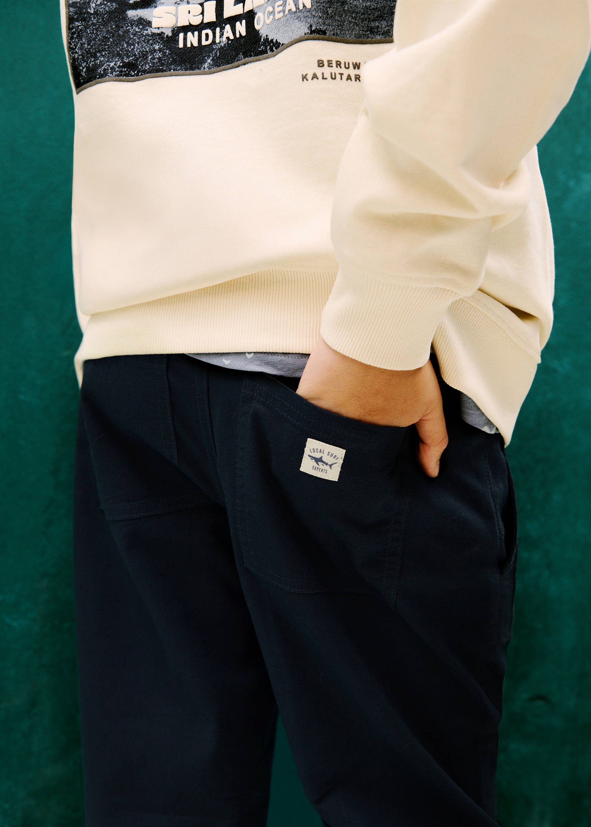 Linen-blend elastic waist pants - Details of the article 6