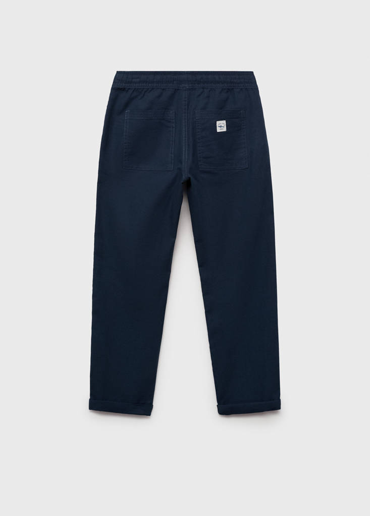 Linen-blend elastic waist trousers — Navy