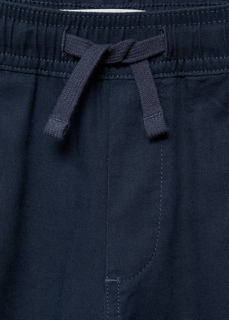 Linen-blend elastic waist trousers — Navy