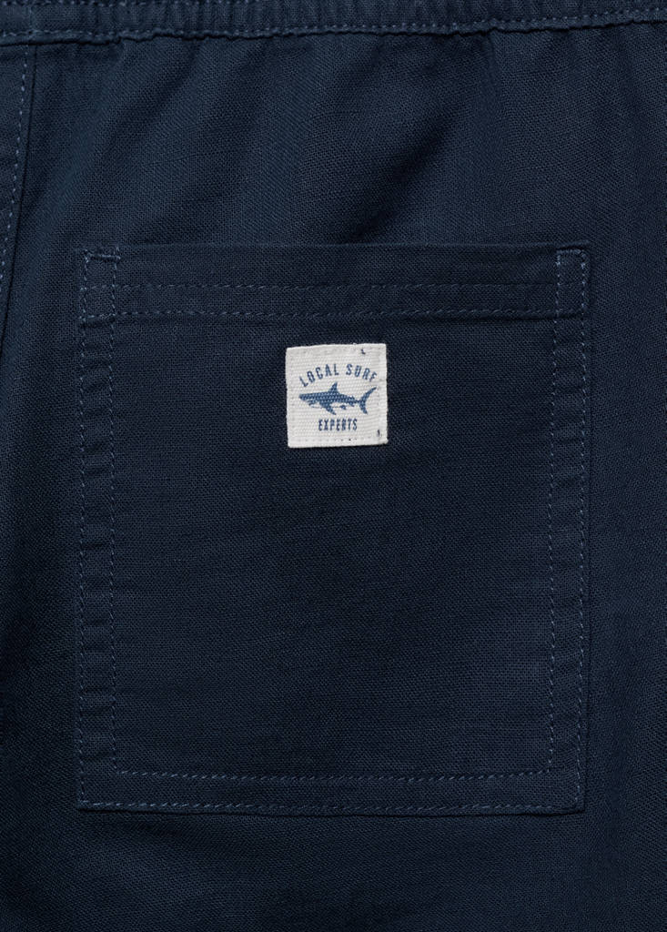 Linen-blend elastic waist trousers — Navy