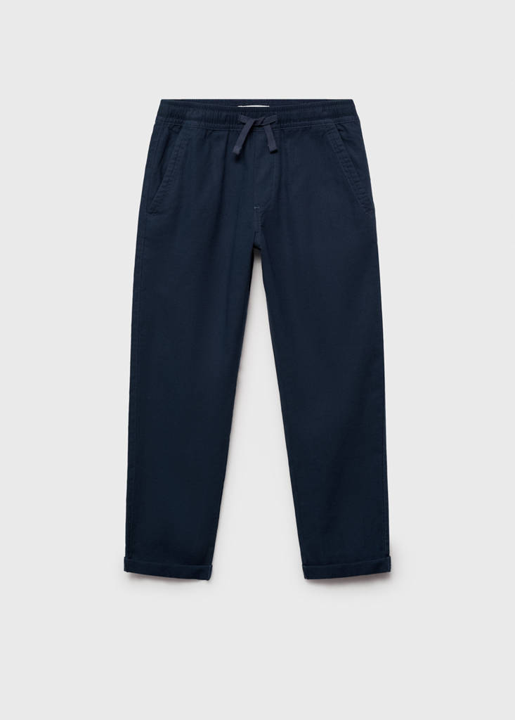 Linen-blend elastic waist trousers — Navy