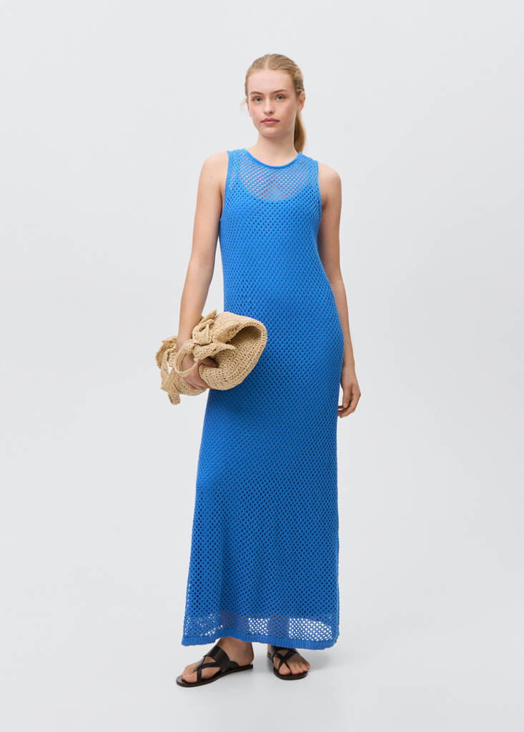 Mesh crochet dress — Blue