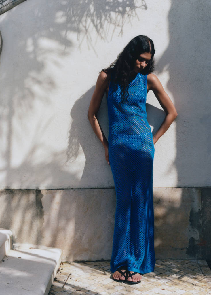 Mesh crochet dress — Blue