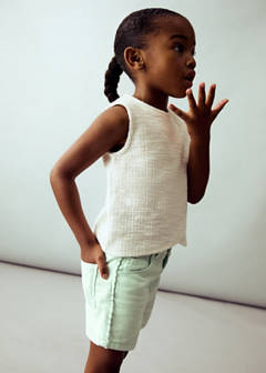 Denim shorts with side detail — Pastel Green 1