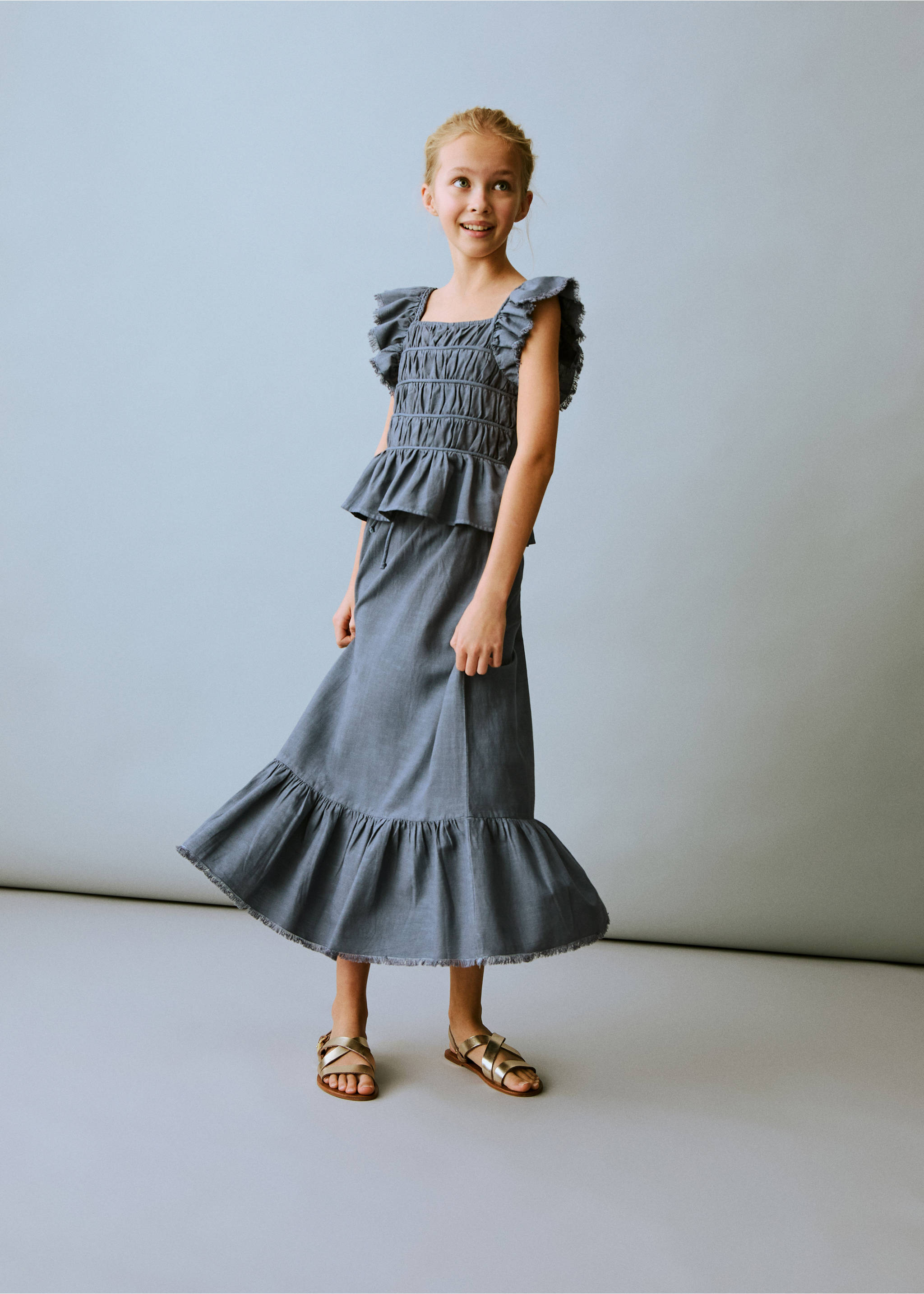 Ruffled long skirt - General plane, Blue. Ref: 87097700-00.
