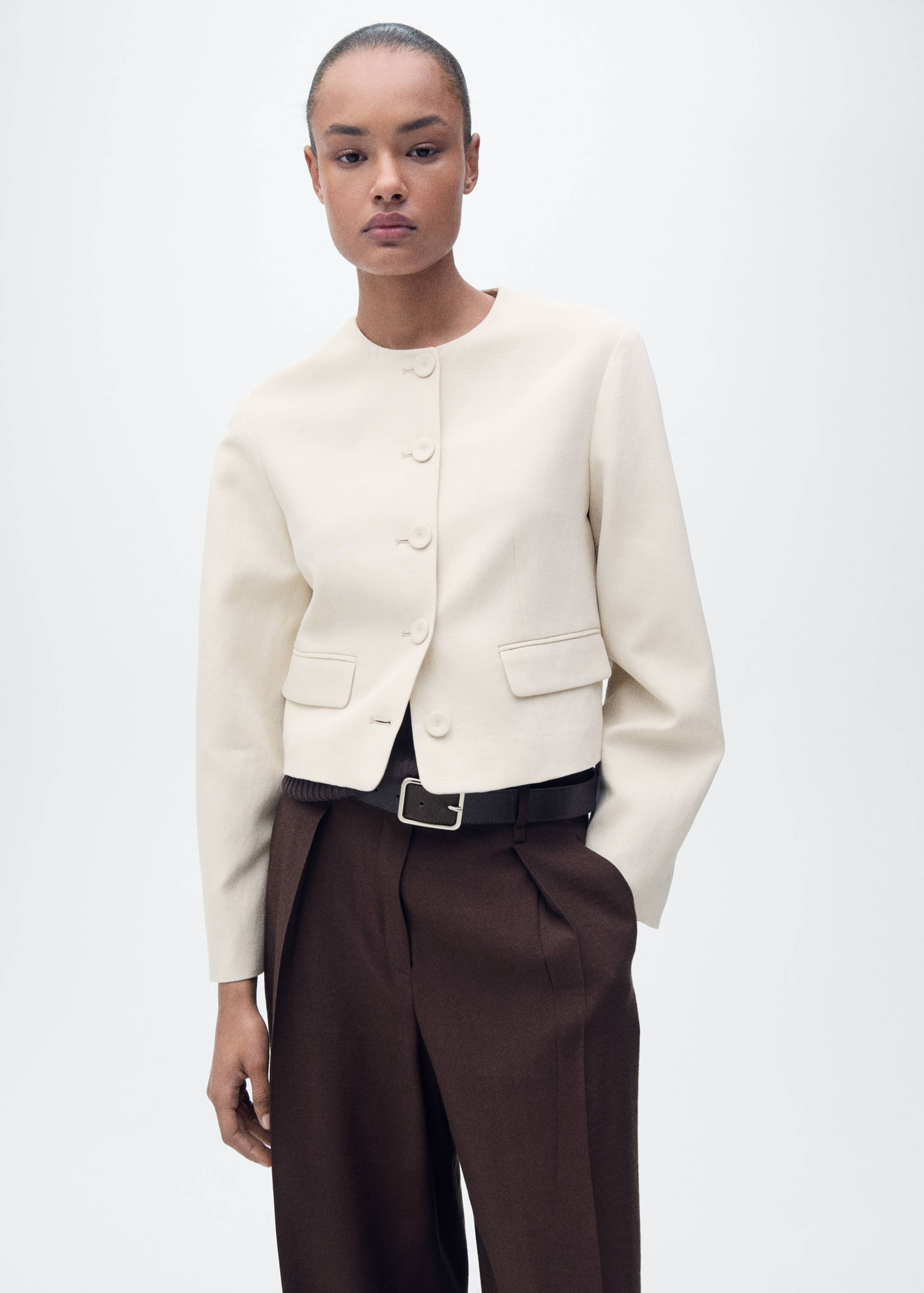 Linen-blend jacket with buttons - Medium plane