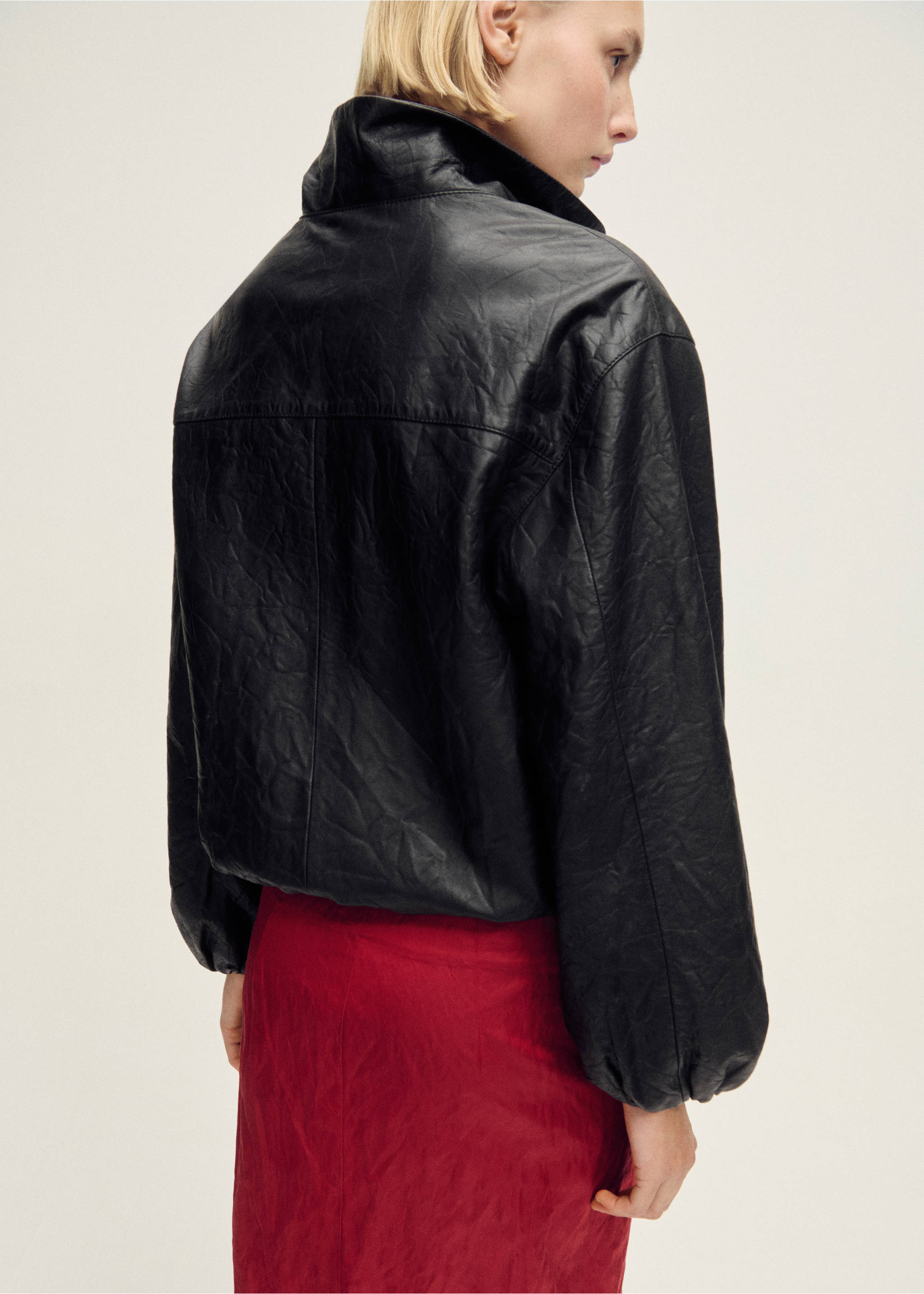 Oversized leather jacket - Reverse of the article, Black. Ref: 87097710-00.