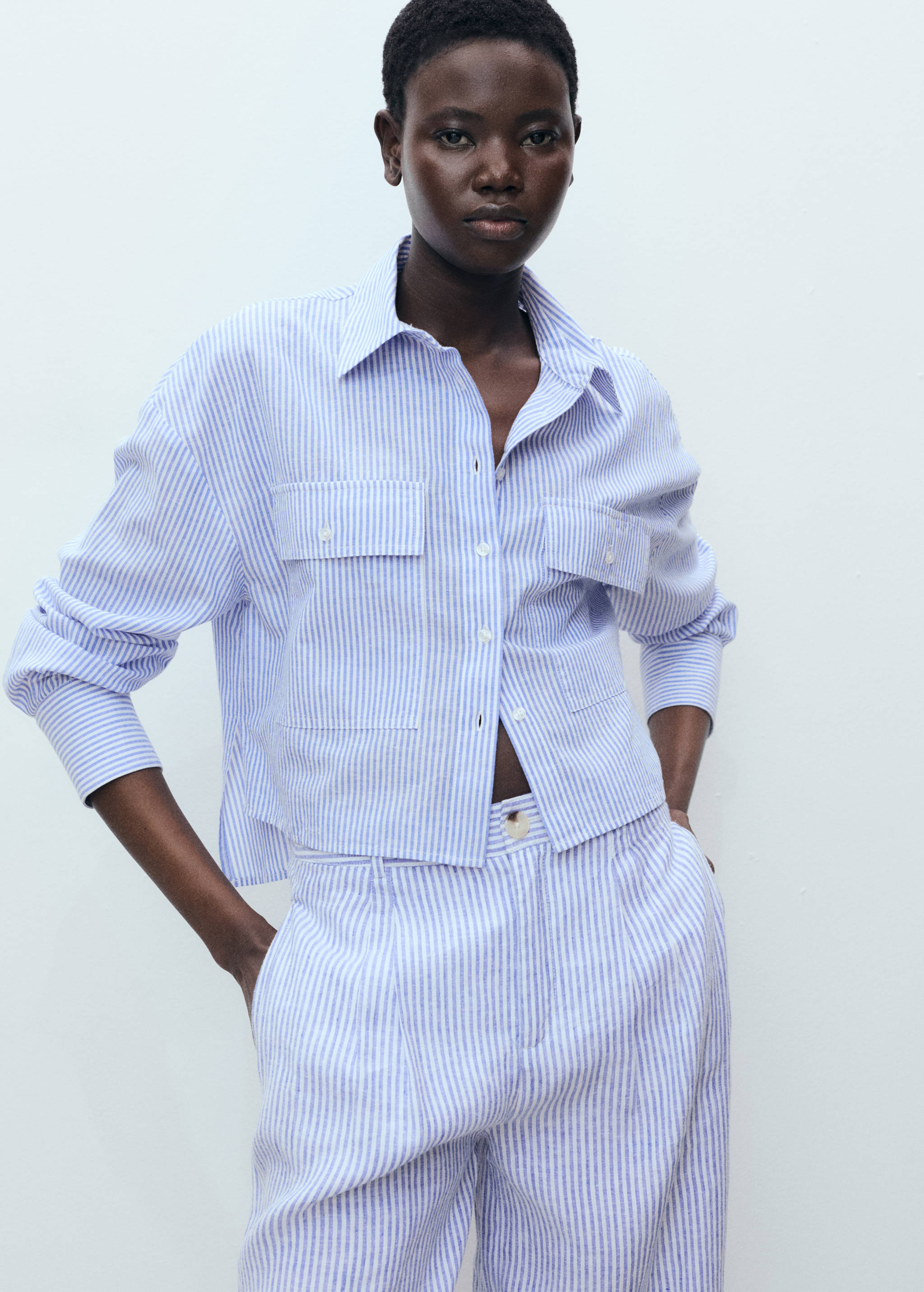 Striped cropped shirt with pockets - Medium plane