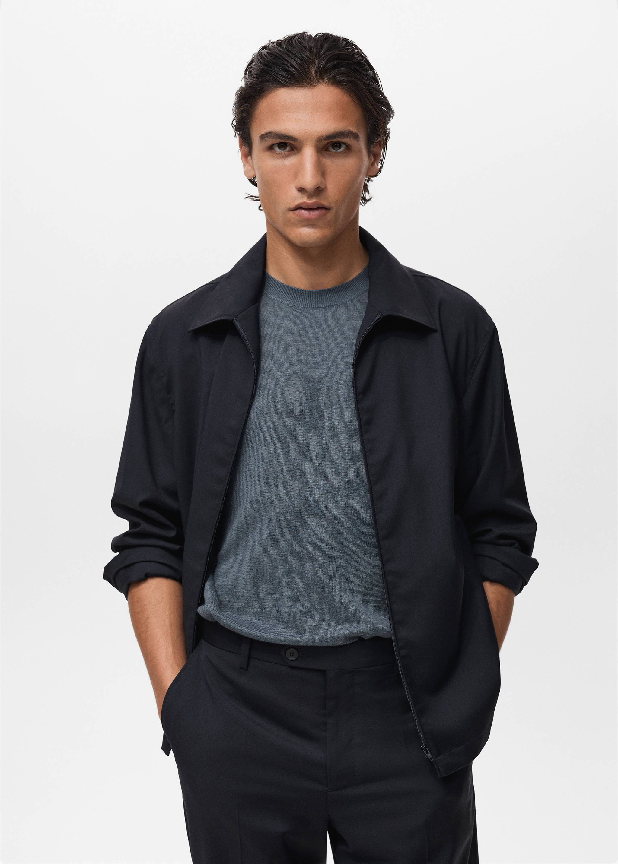 Veste col chemise en laine froide - Plan moyen