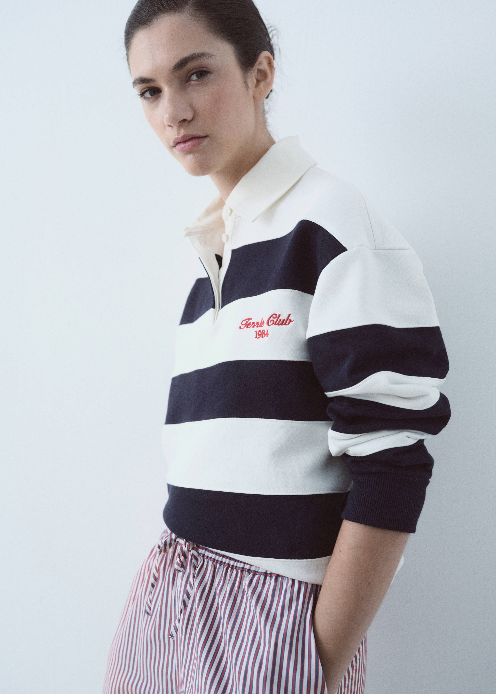 Striped polo shirt with embroidered message - Medium plane