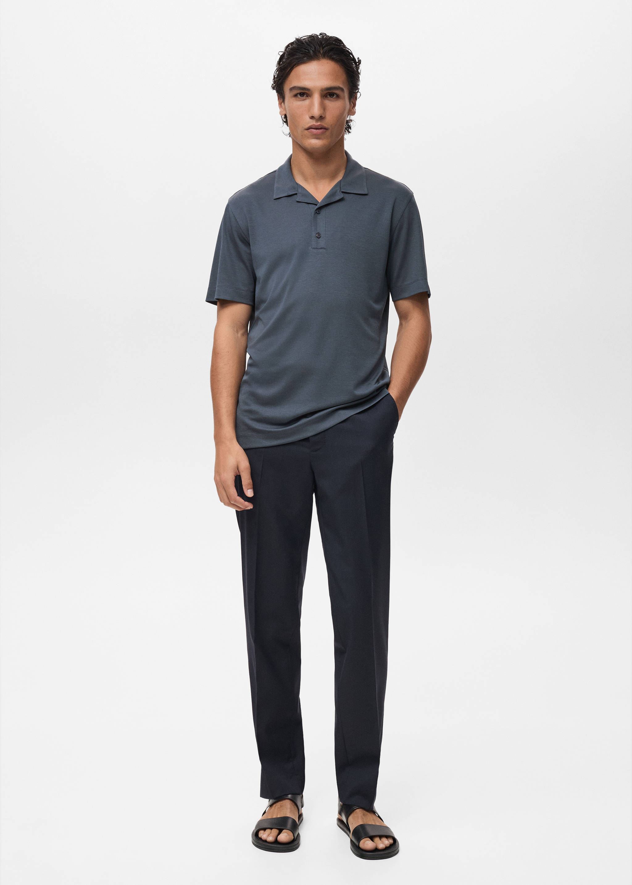 Lyocell polo shirt with bowling collar - General plane