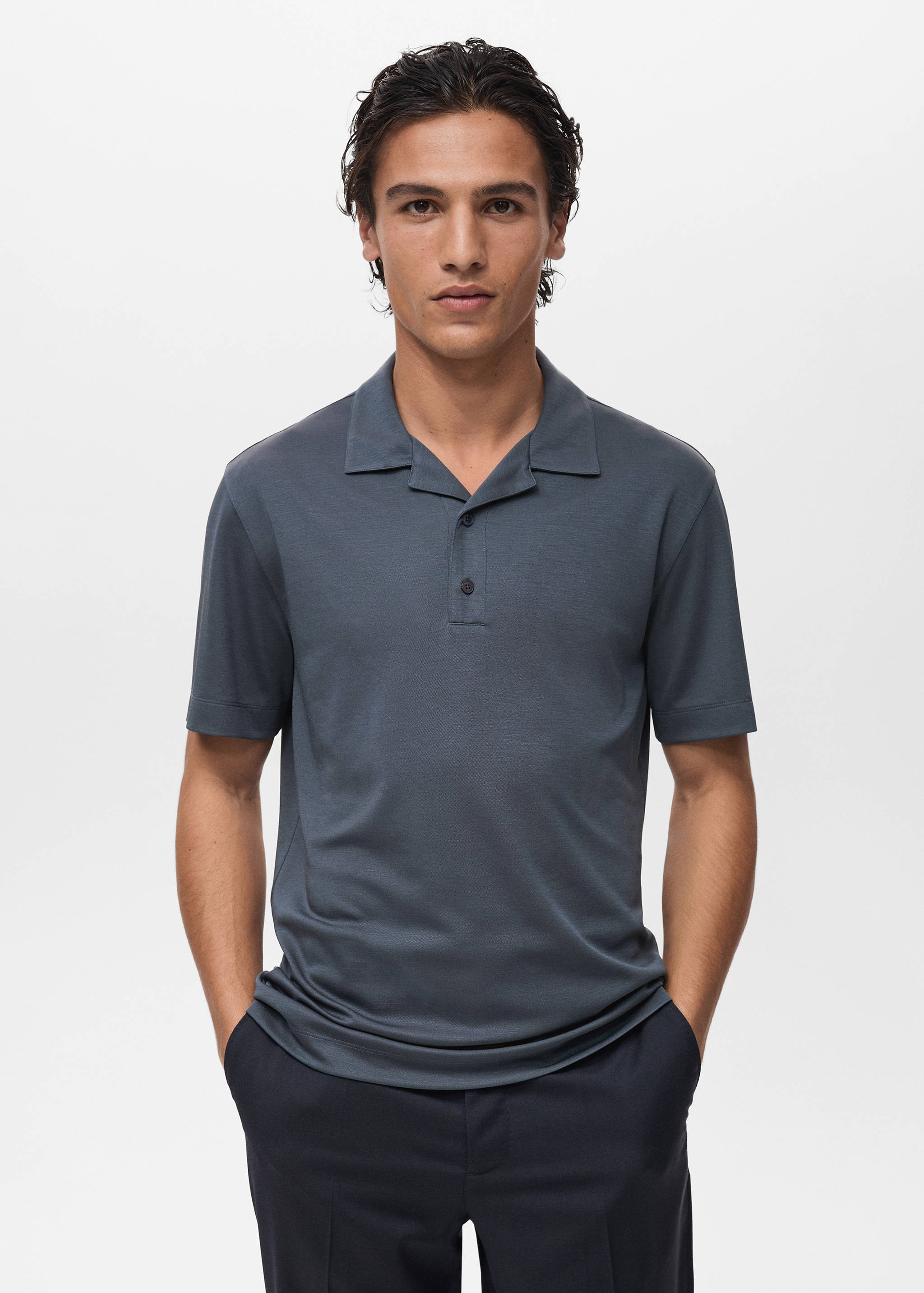 Lyocell polo shirt with bowling collar - Medium plane