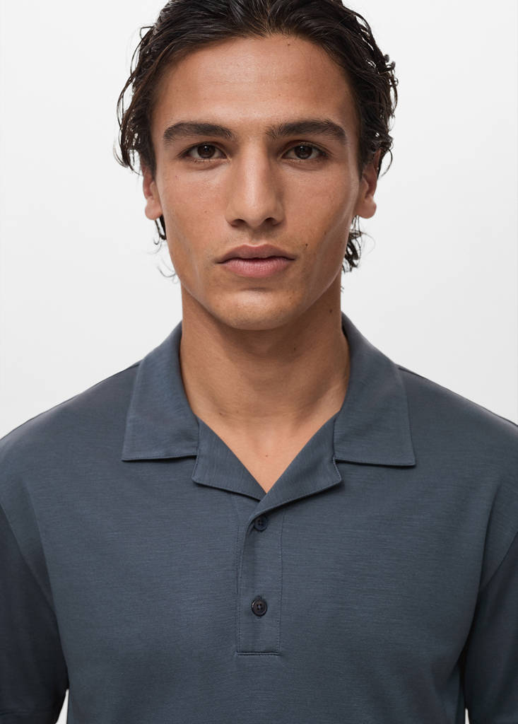 Lyocell polo shirt with bowling collar — Petrol Blue