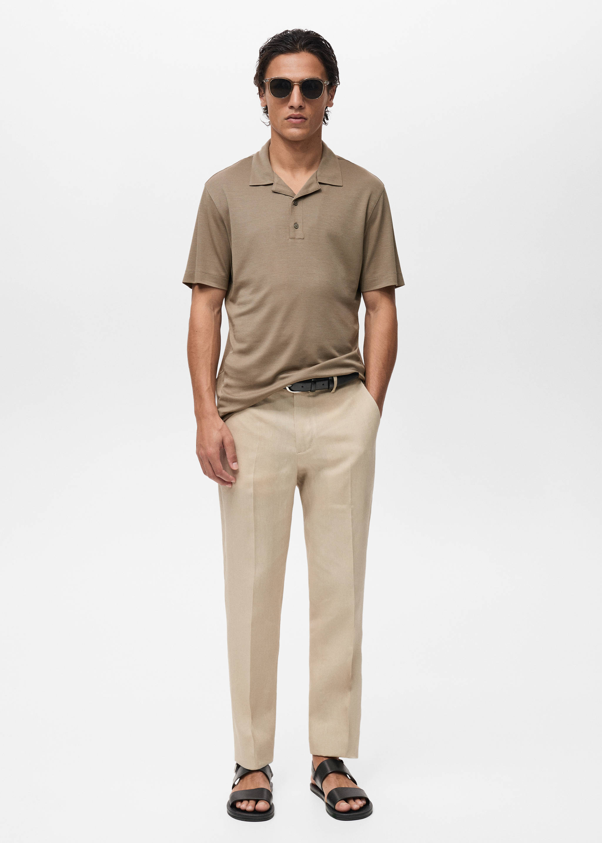 Lyocell polo shirt with bowling collar - General plane