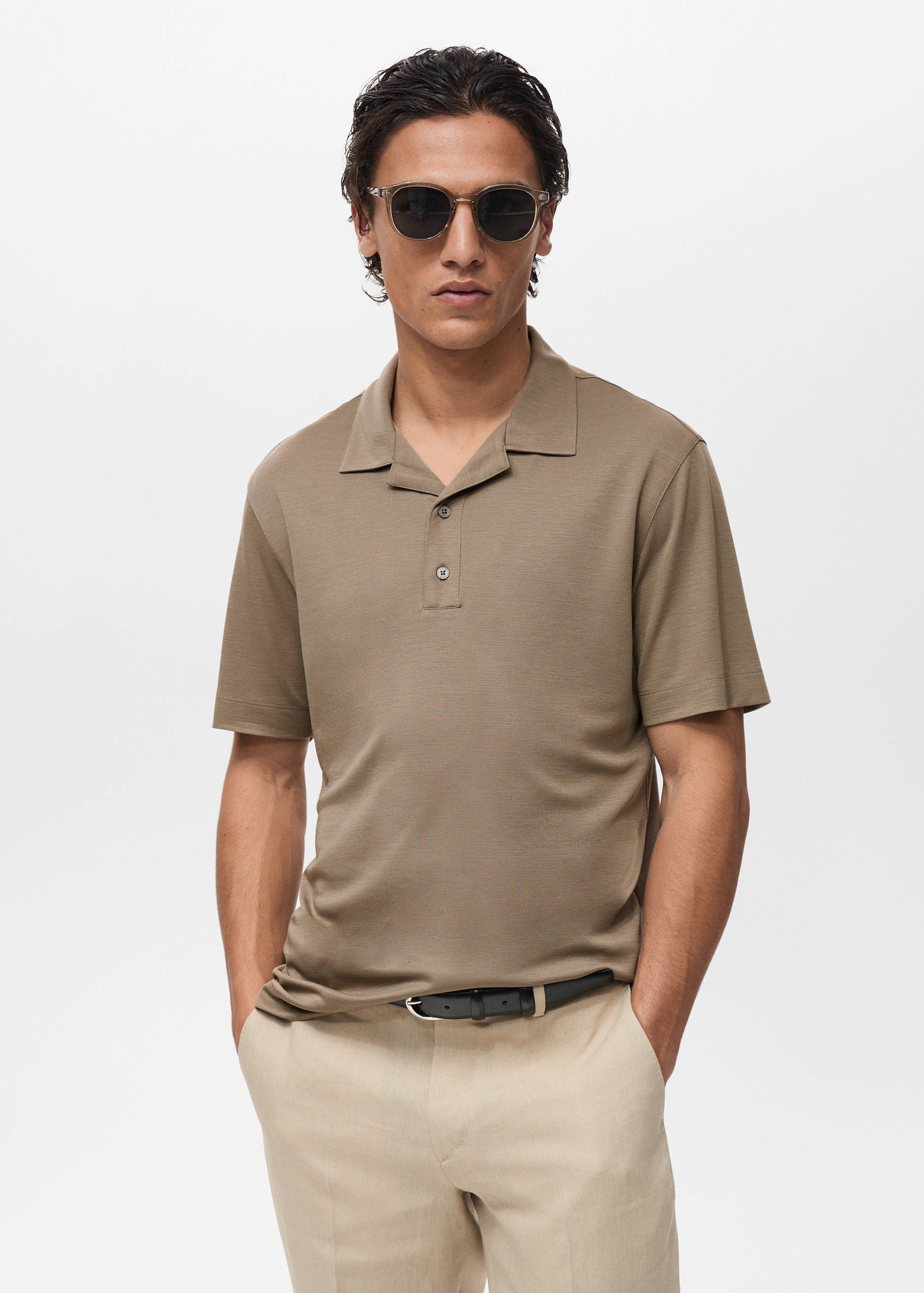 Lyocell polo shirt with bowling collar - Medium plane