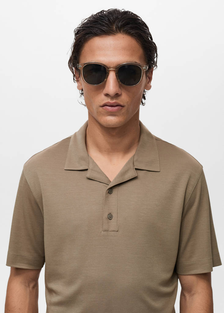Lyocell polo shirt with bowling collar — Mink Grey