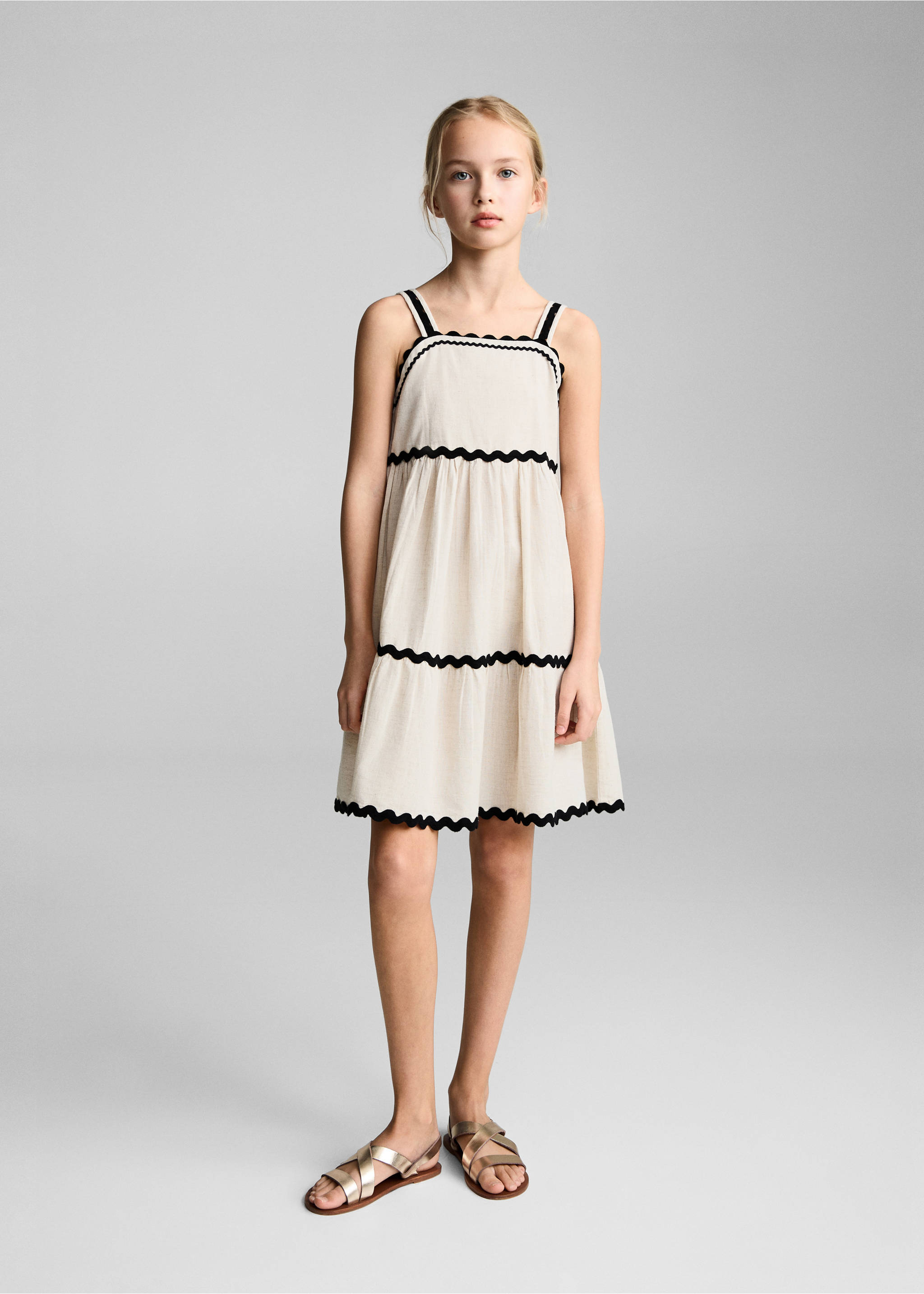 Linen dress with wave design - General plane, Light/Pastel Grey. Ref: 87098267-00.