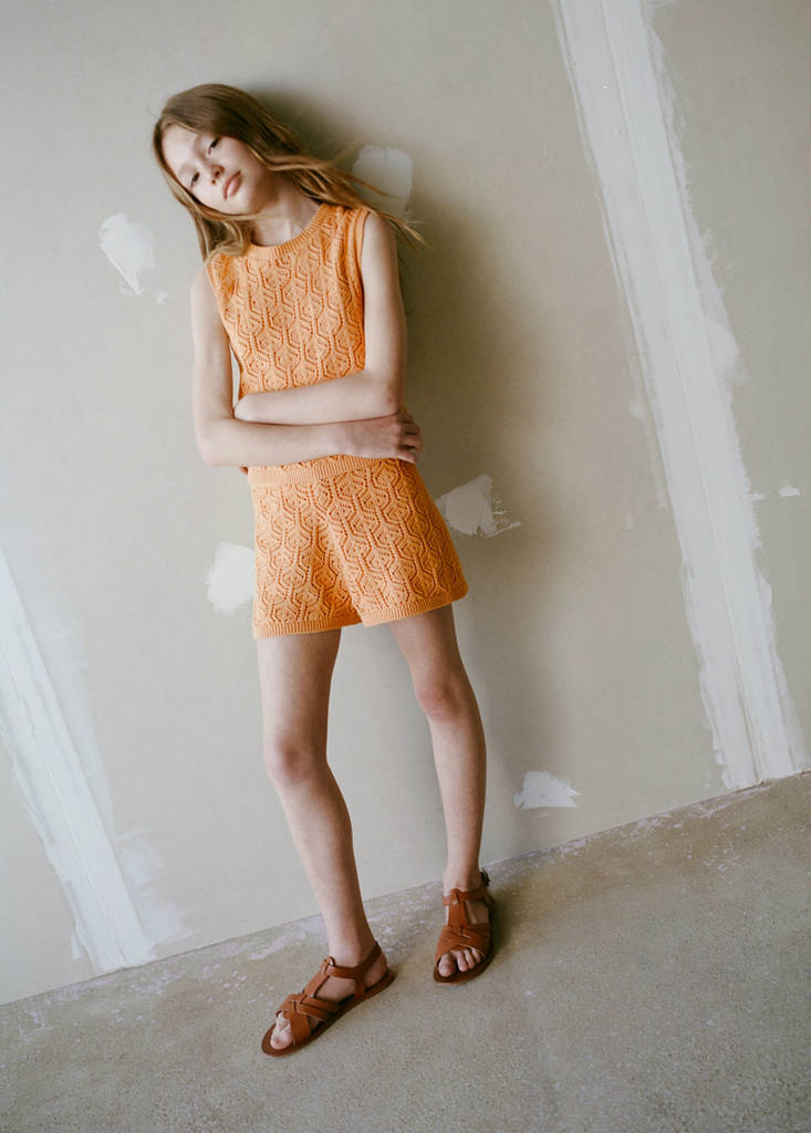 Openwork knitted shorts — Pastel Orange