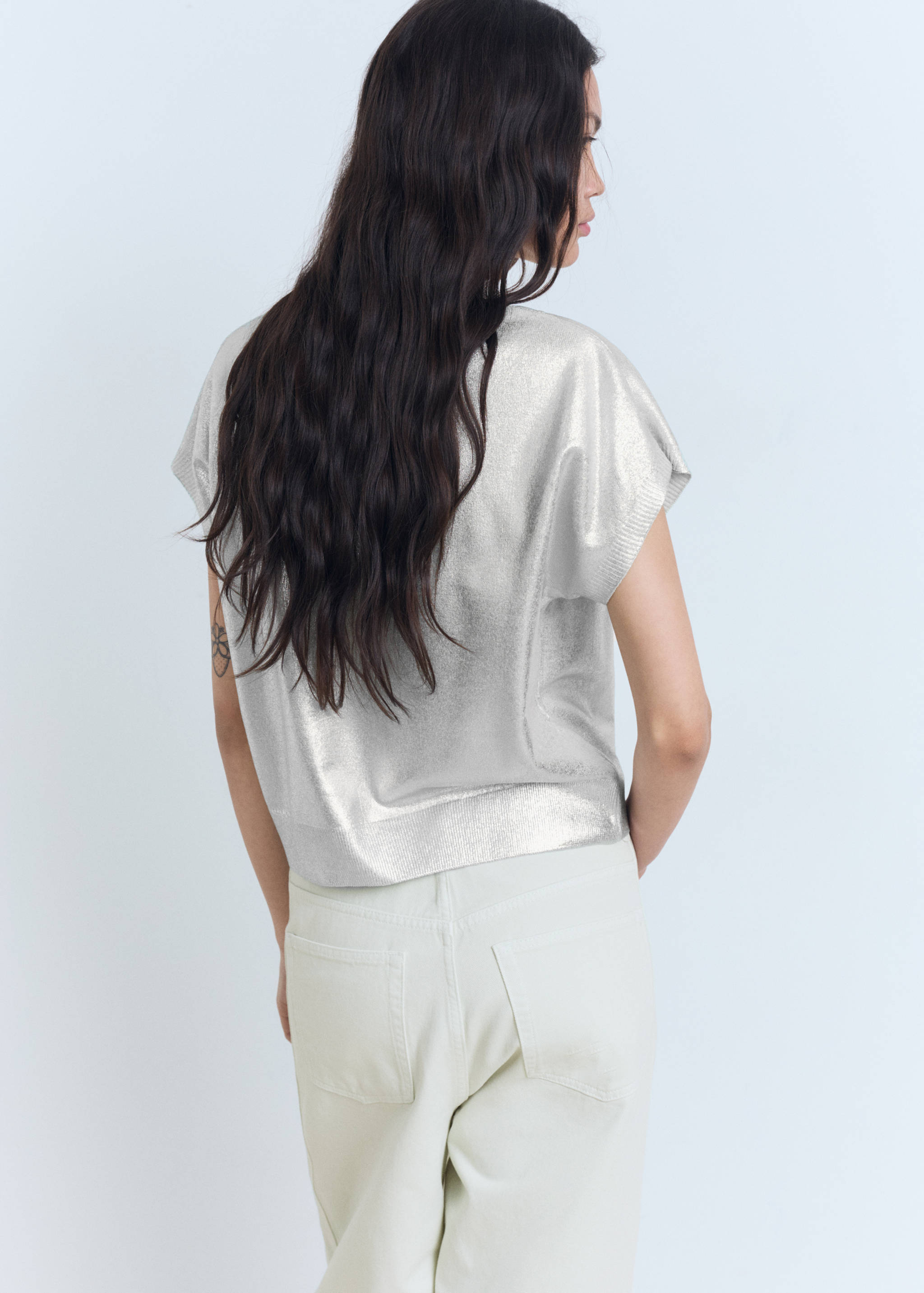 Short-sleeved foil knitted sweater - Reverse of the article