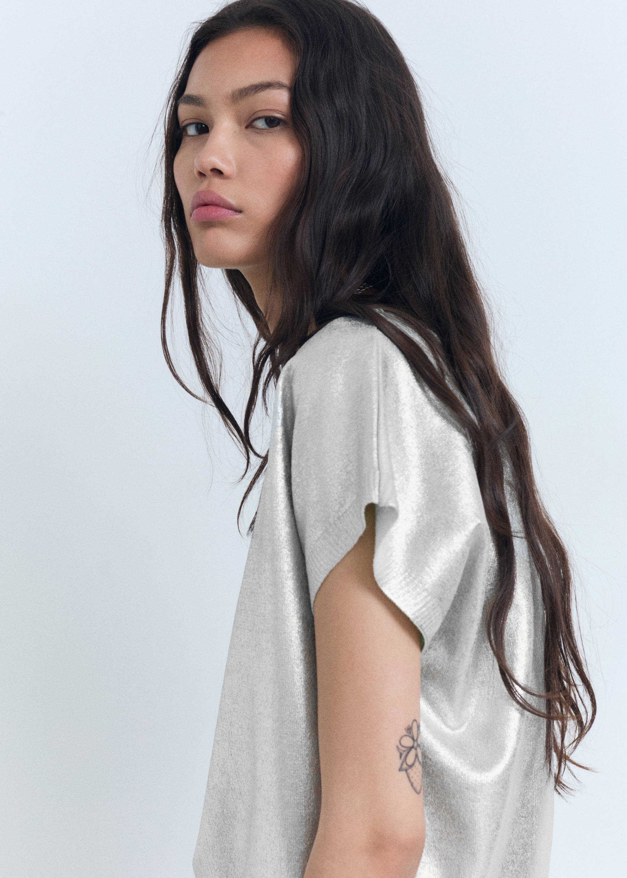 Short-sleeved foil knitted sweater - Details of the article 2