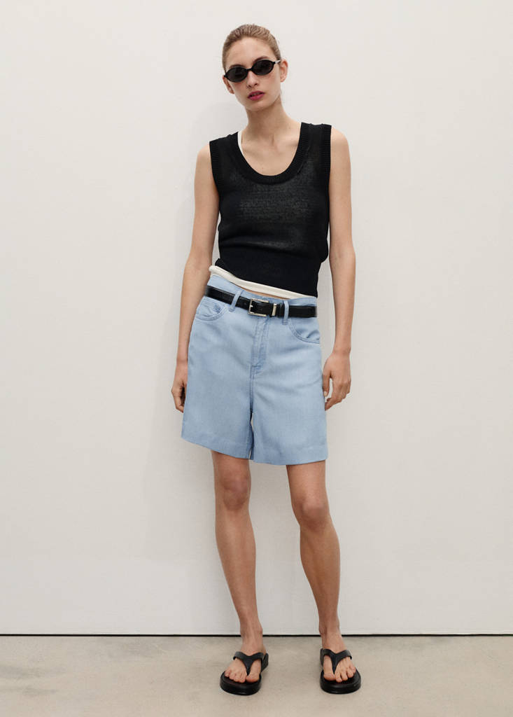Straight-fit lyocell bermuda shorts — Medium Blue