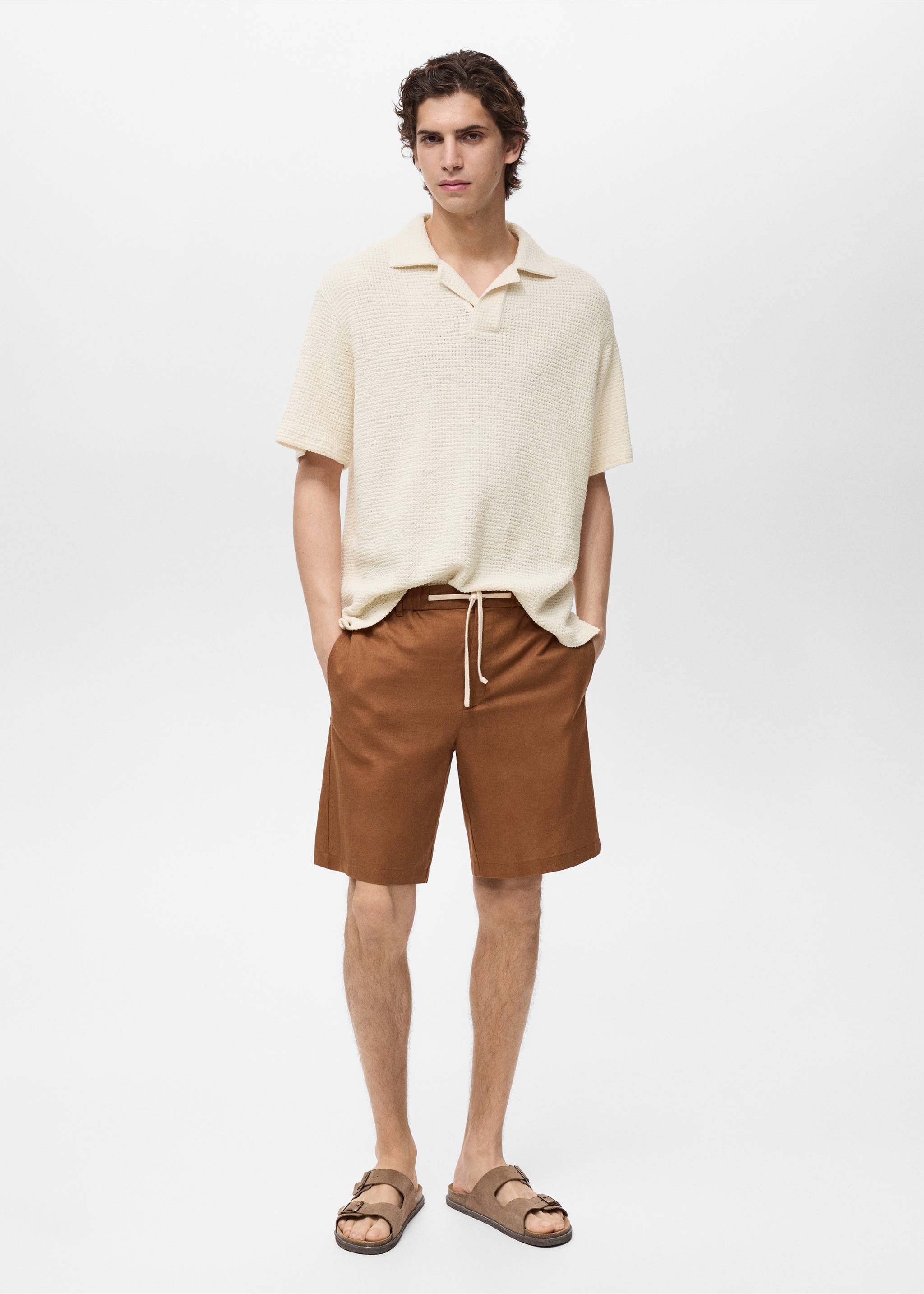 Polo algodón crochet - Plano general, Blanco marfil. Ref: 87099207-00.