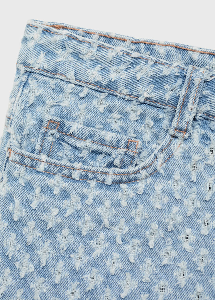 Frayed textured denim shorts — Light Blue
