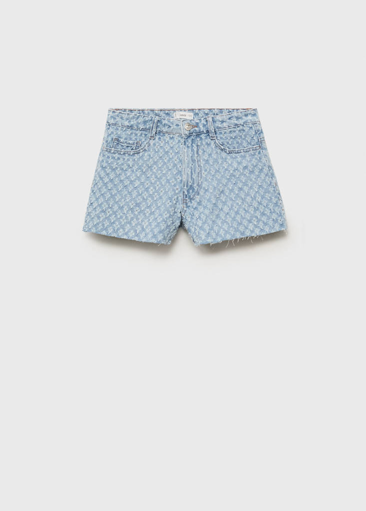 Frayed textured denim shorts — Light Blue