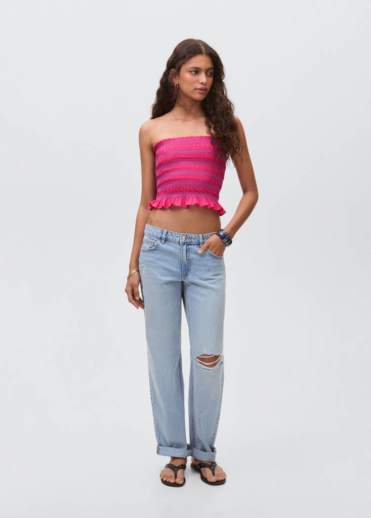 Strapless top with ruffles — Fuchsia