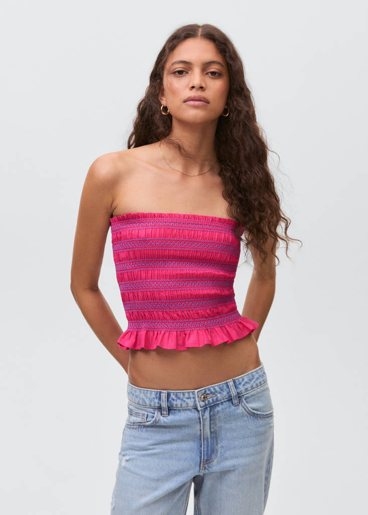 Strapless top with ruffles — Fuchsia