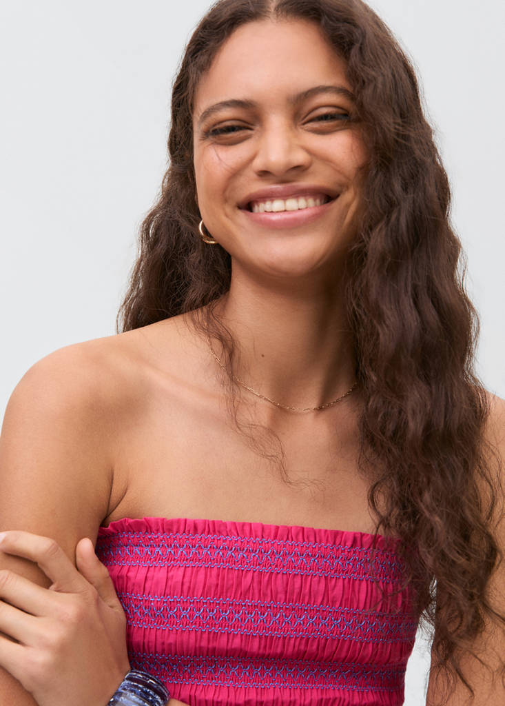 Strapless top with ruffles — Fuchsia