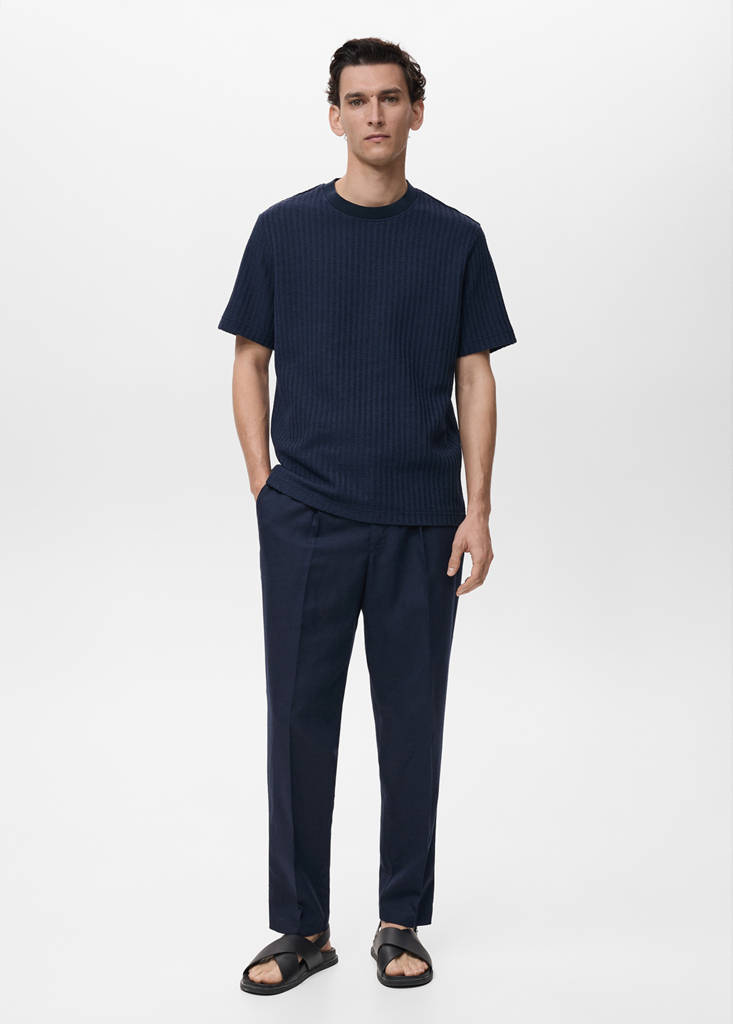 Ribbed  knit t-shirt — Ink Blue