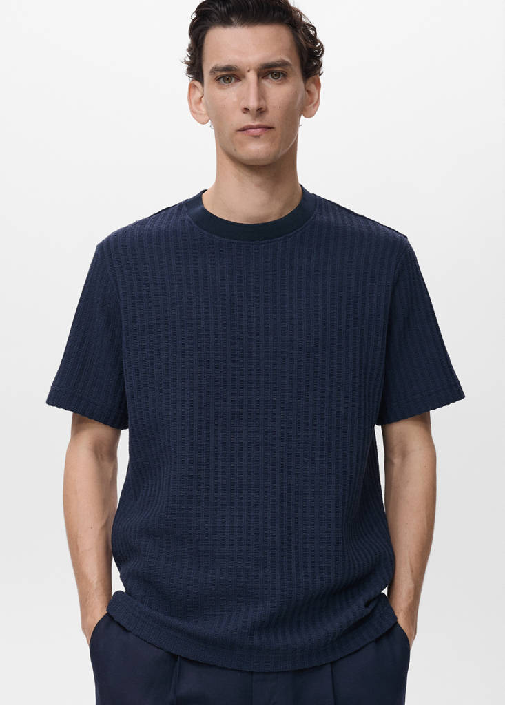 Ribbed  knit t-shirt — Ink Blue